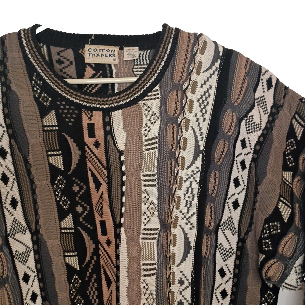 Cotton Traders Sweater Mens 1X‎ Multicolor 3D Textured Knit Cotton Vintage 90s